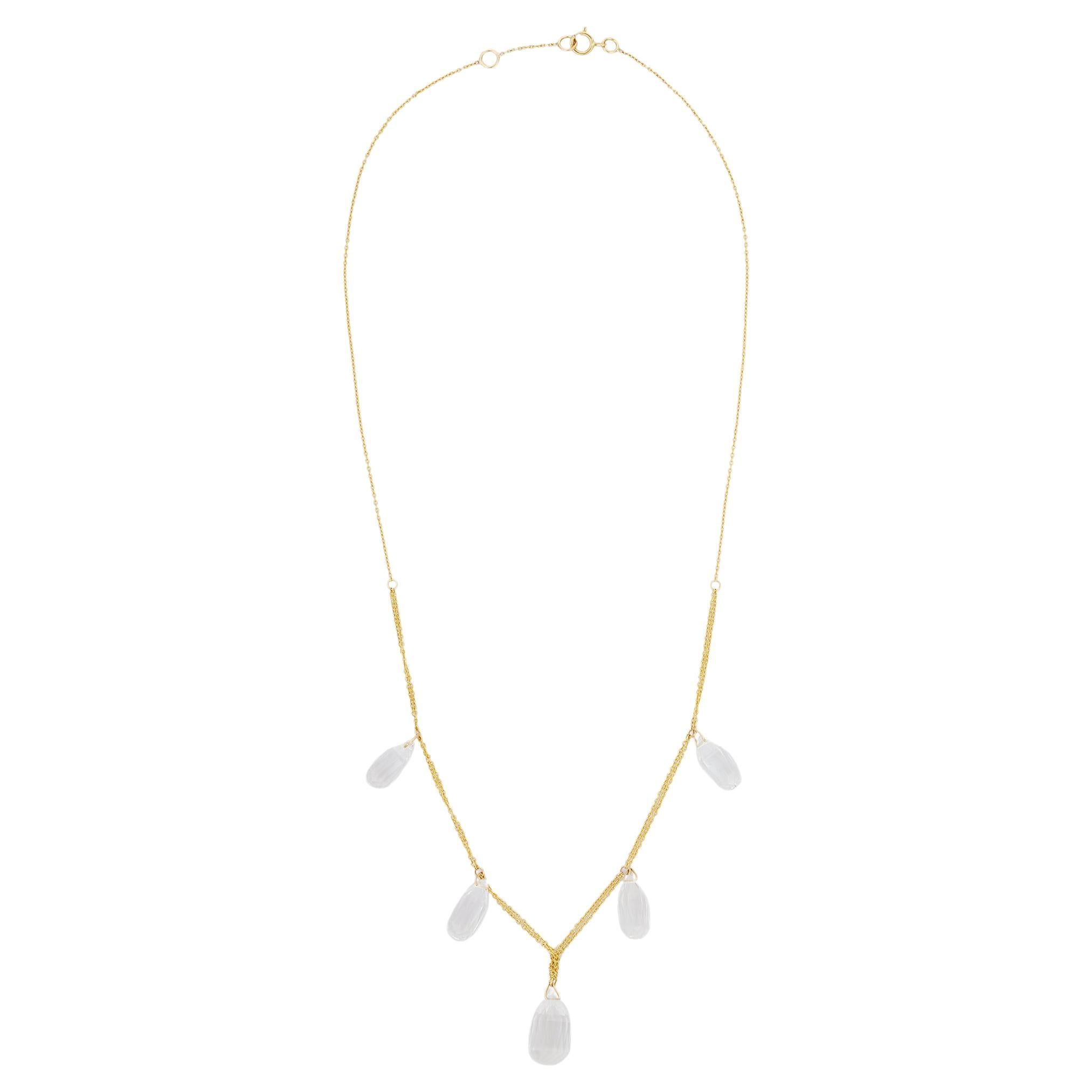 18K Yellow Gold Crystal Drop Necklace For Sale