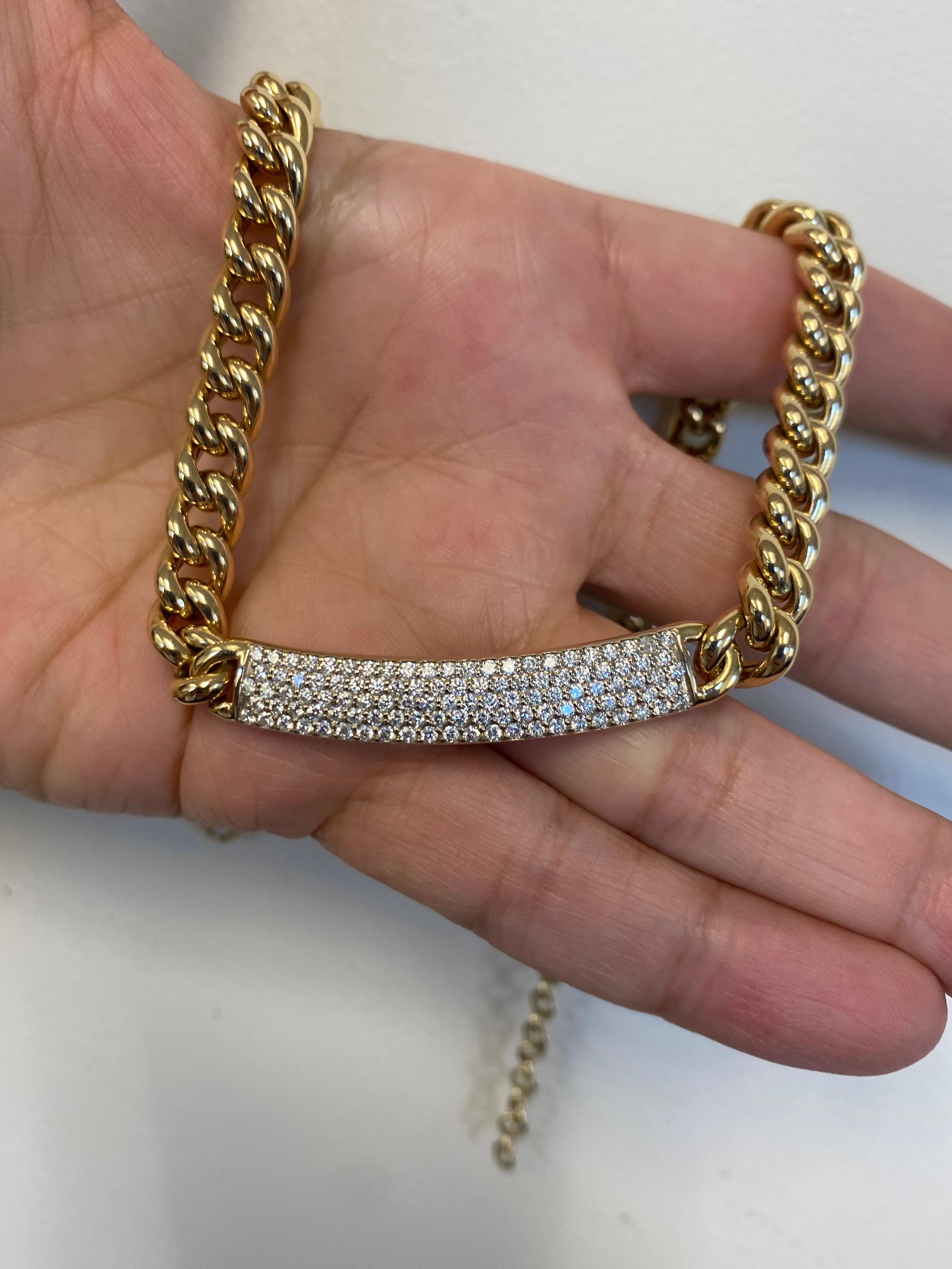 18 Karat Gelbgold Kubanische Glieder ID Halskette (Rundschliff)