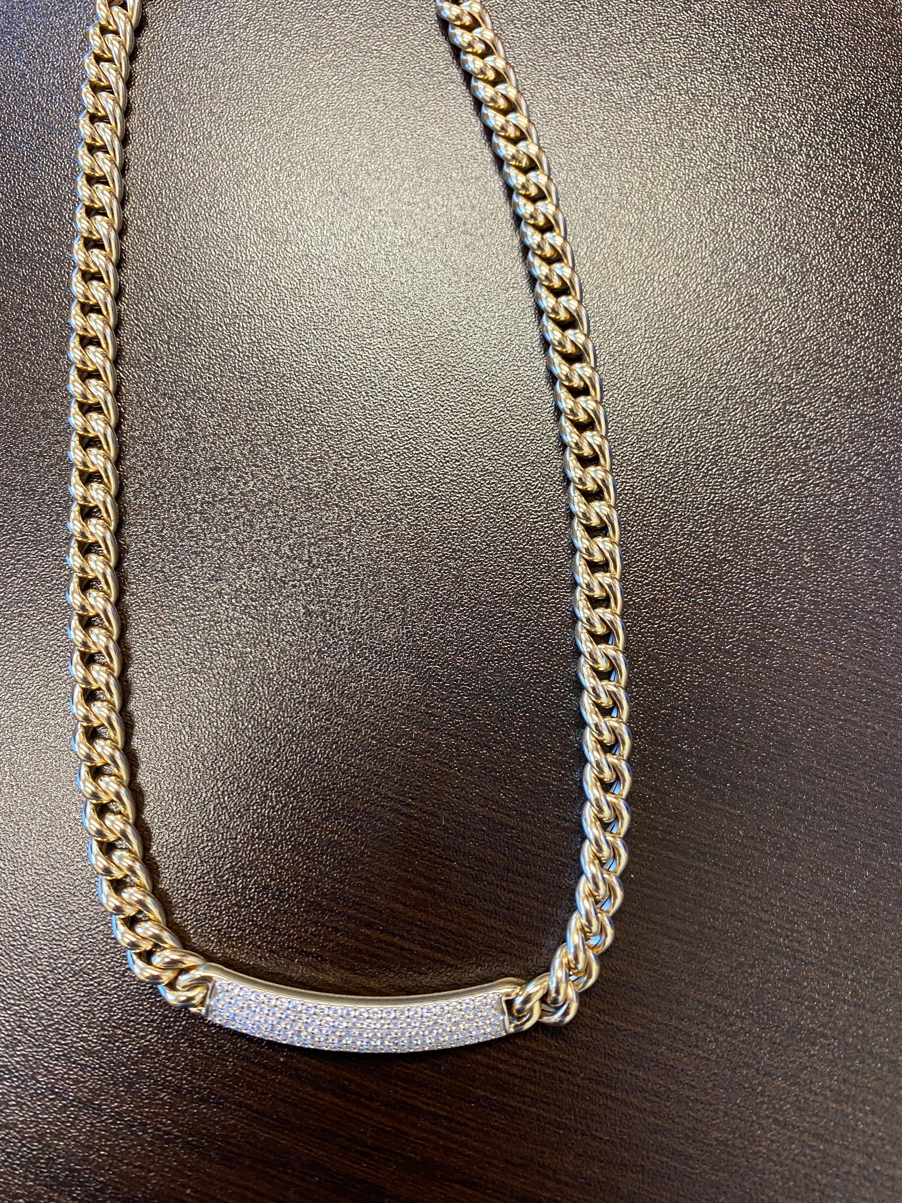 Modern 18K Yellow Gold Cuban Link ID Necklace For Sale