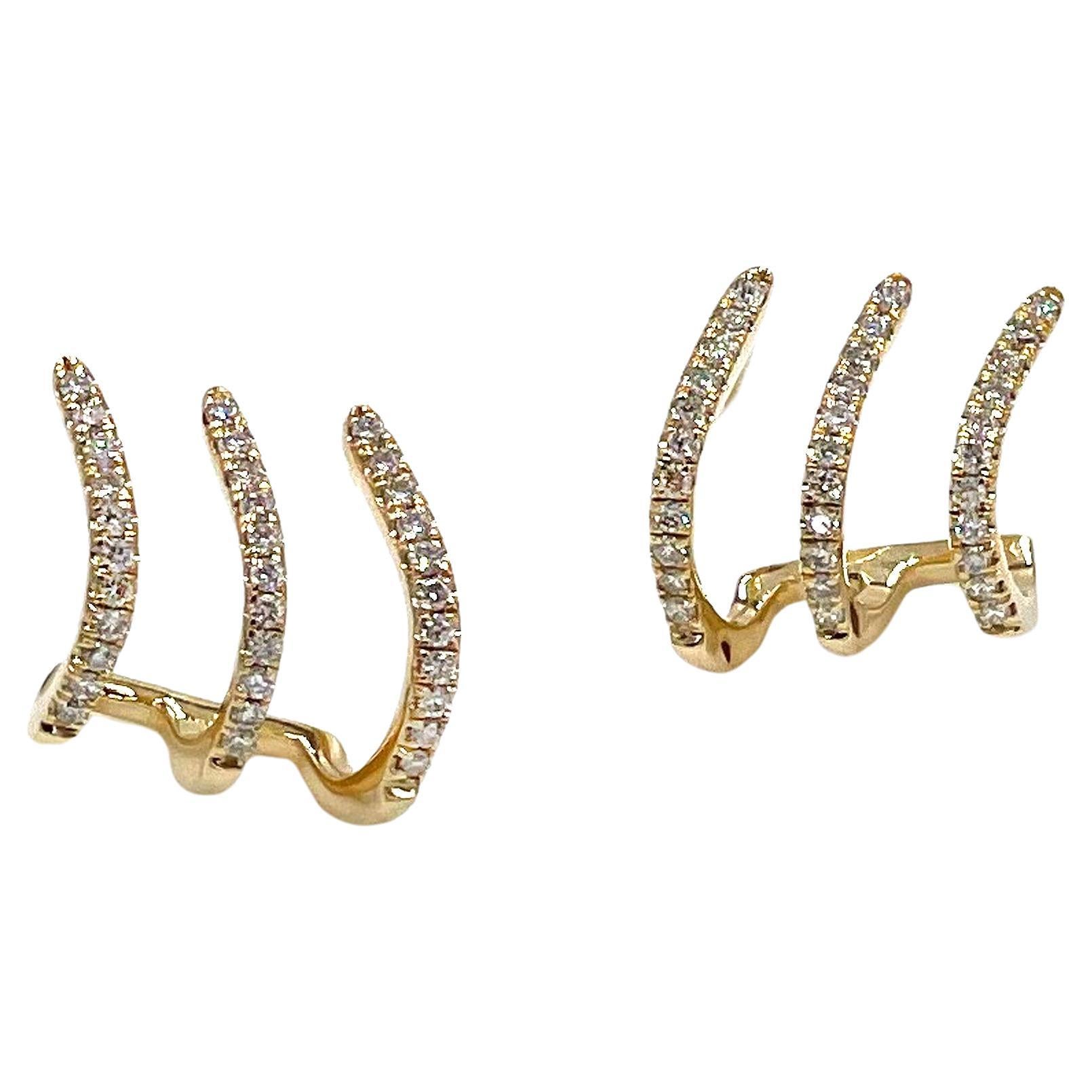 18K Yellow Gold Cuff Earrings with Diamonds