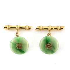 18k yellow gold cufflinks set with jade – 5.2 grams
