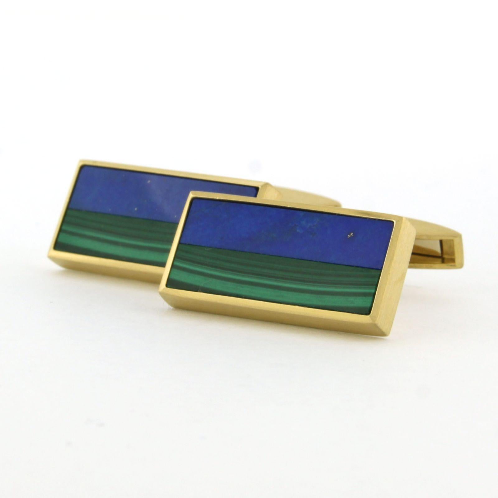 Manschettenknöpfe aus 18k Gelbgold, besetzt mit Lapislazuli und Malachit - 21,7 Gramm (Moderne) im Angebot