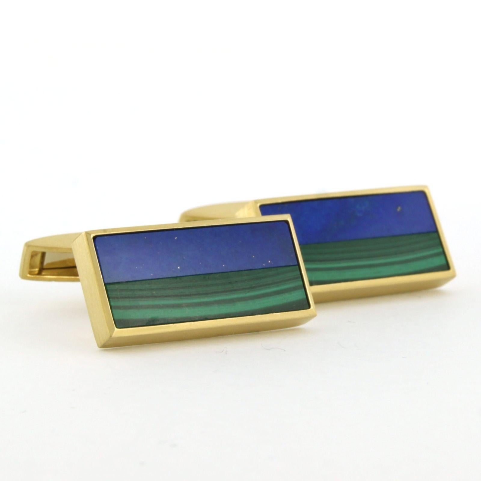 Manschettenknöpfe aus 18k Gelbgold, besetzt mit Lapislazuli und Malachit - 21,7 Gramm (Baguetteschliff) im Angebot