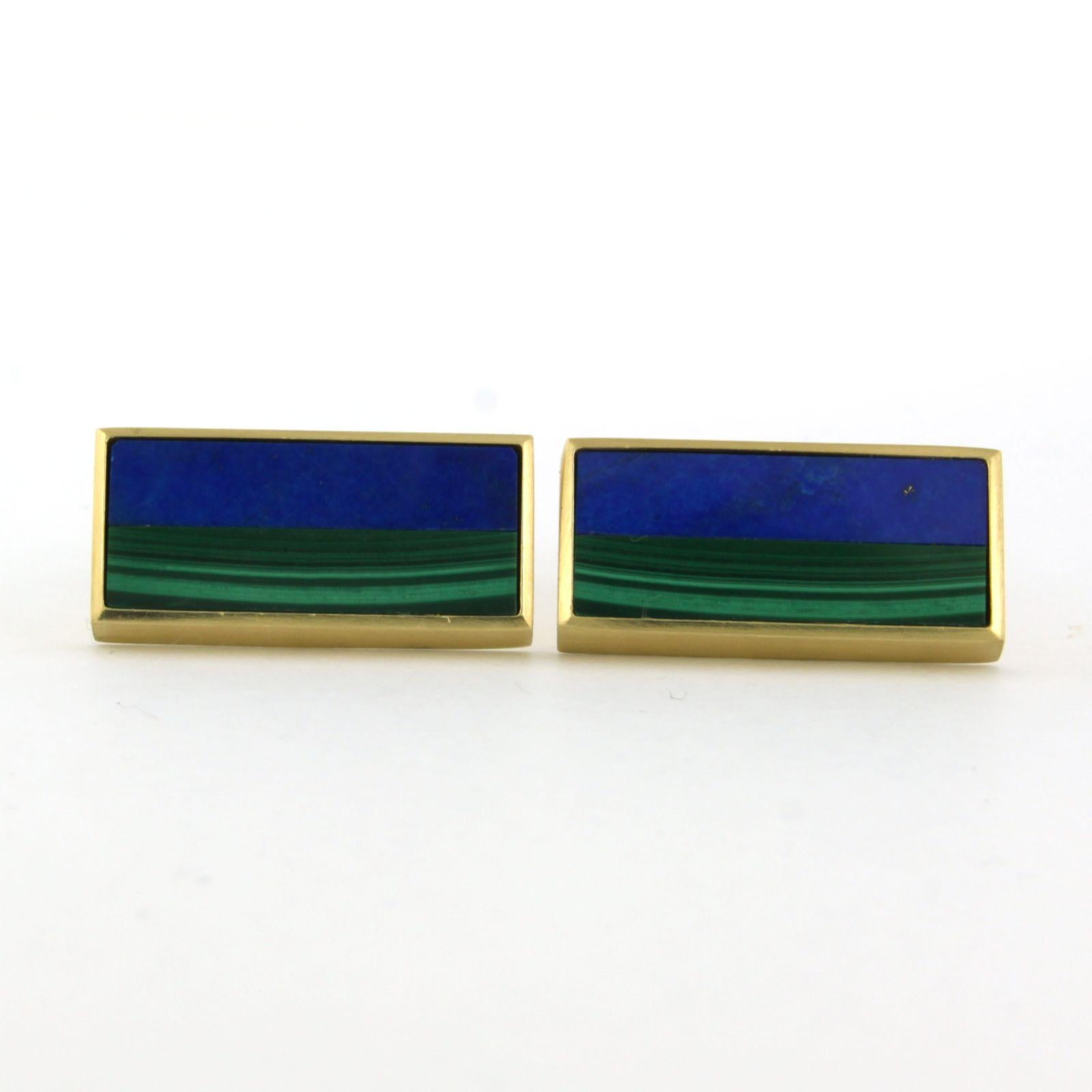 Manschettenknöpfe aus 18k Gelbgold, besetzt mit Lapislazuli und Malachit - 21,7 Gramm Damen im Angebot