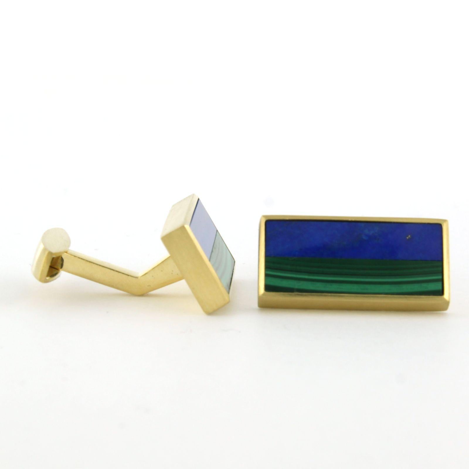 Manschettenknöpfe aus 18k Gelbgold, besetzt mit Lapislazuli und Malachit - 21,7 Gramm im Angebot 2