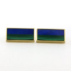 18k yellow gold cufflinks set with lapis lazuli and malachite – 21.7 grams