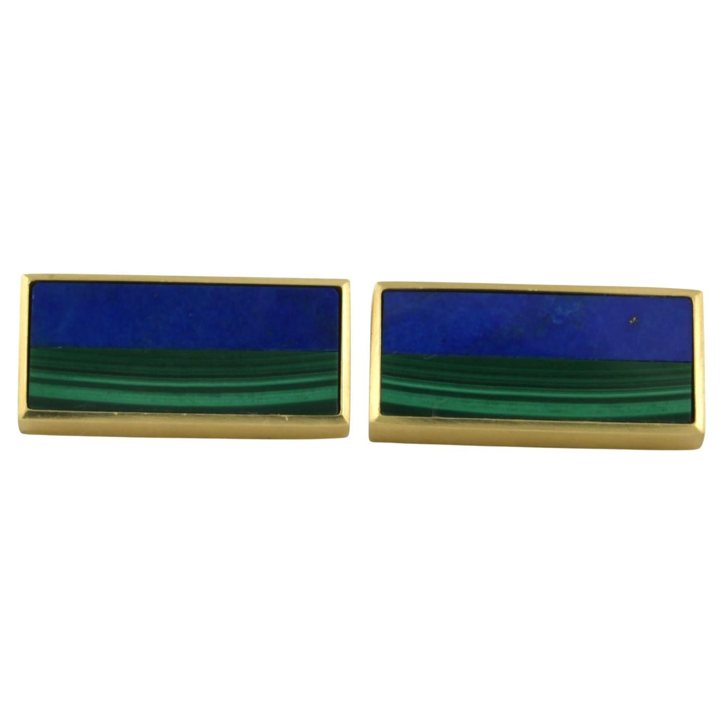 18k yellow gold cufflinks set with lapis lazuli and malachite – 21.7 grams For Sale