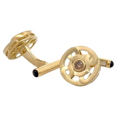 Boutons de manchette en or jaune 18 carats avec diamants bronze 0,49 carat et saphirs noirs 0,74 carat