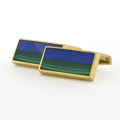 Boutons de manchette en or jaune 18k avec lapis-lazuli et malachite, 21.7g