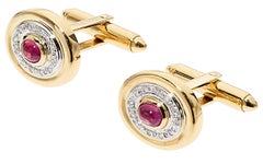 18k Yellow Gold Cufflinks With Rubies and Diamonds