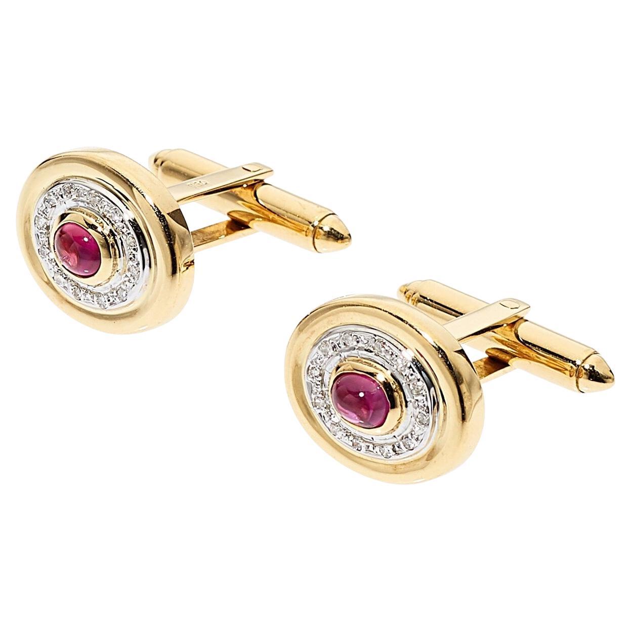 18k Yellow Gold Cufflinks With Rubies and Diamonds