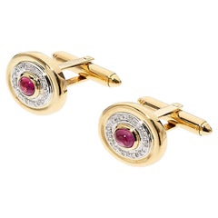 18k Yellow Gold Cufflinks With Rubies and Diamonds