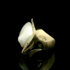 18k Gelbgold kultivierte Knopf Perle Diamant Akzent flexible geometrische Ring
