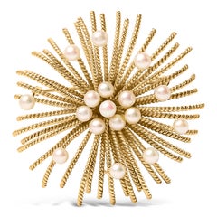 18K Yellow Gold Cultured Freshwater Pearl Starburst Brooch Pin