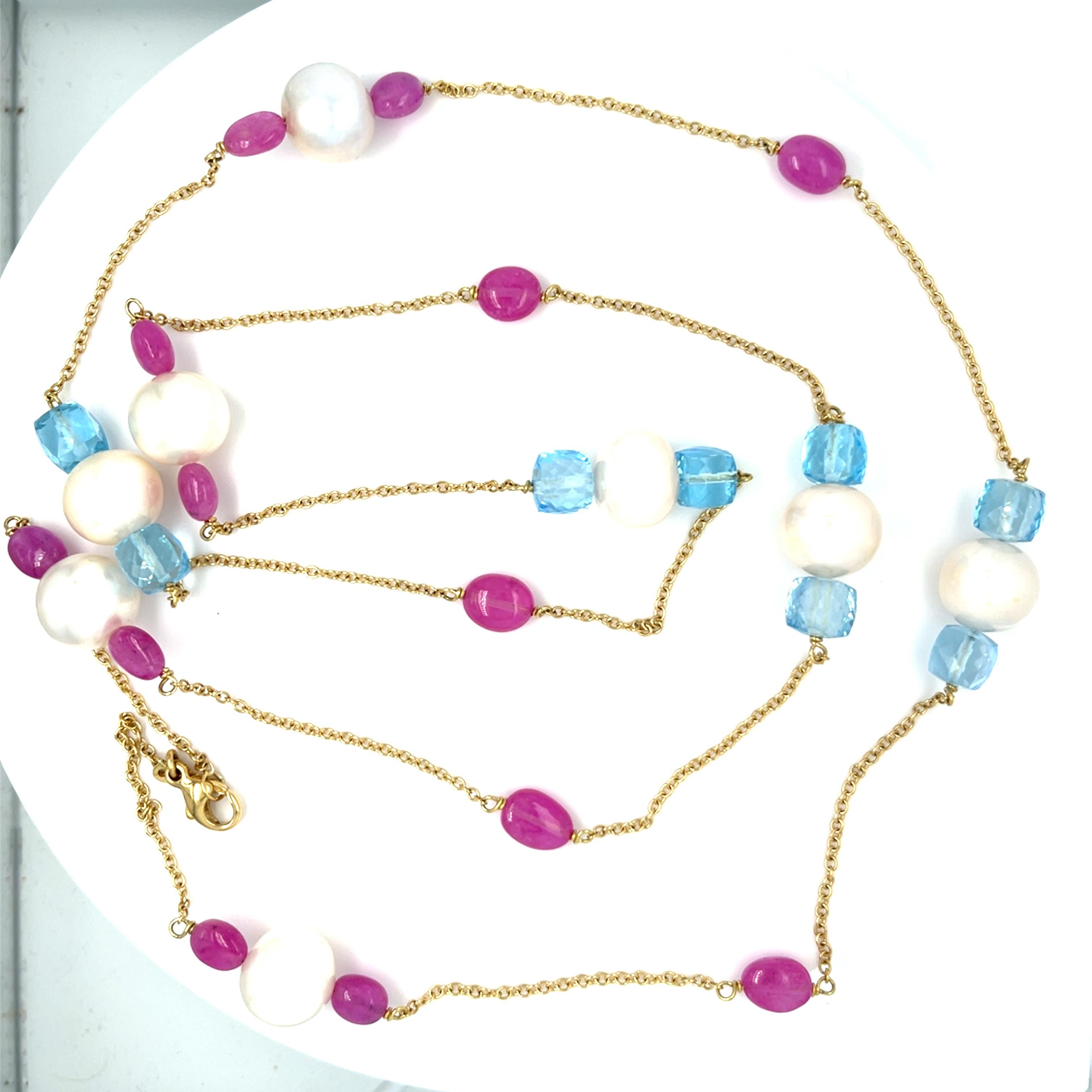 Cabochon Collana con fili di perle coltivate e pietre multiple in oro giallo 18k 40