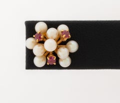 18K Yellow Gold Cultured Pearl Ruby Earrings