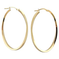 Vintage 18K Yellow Gold Curved Oval Hoop Earrings #14795