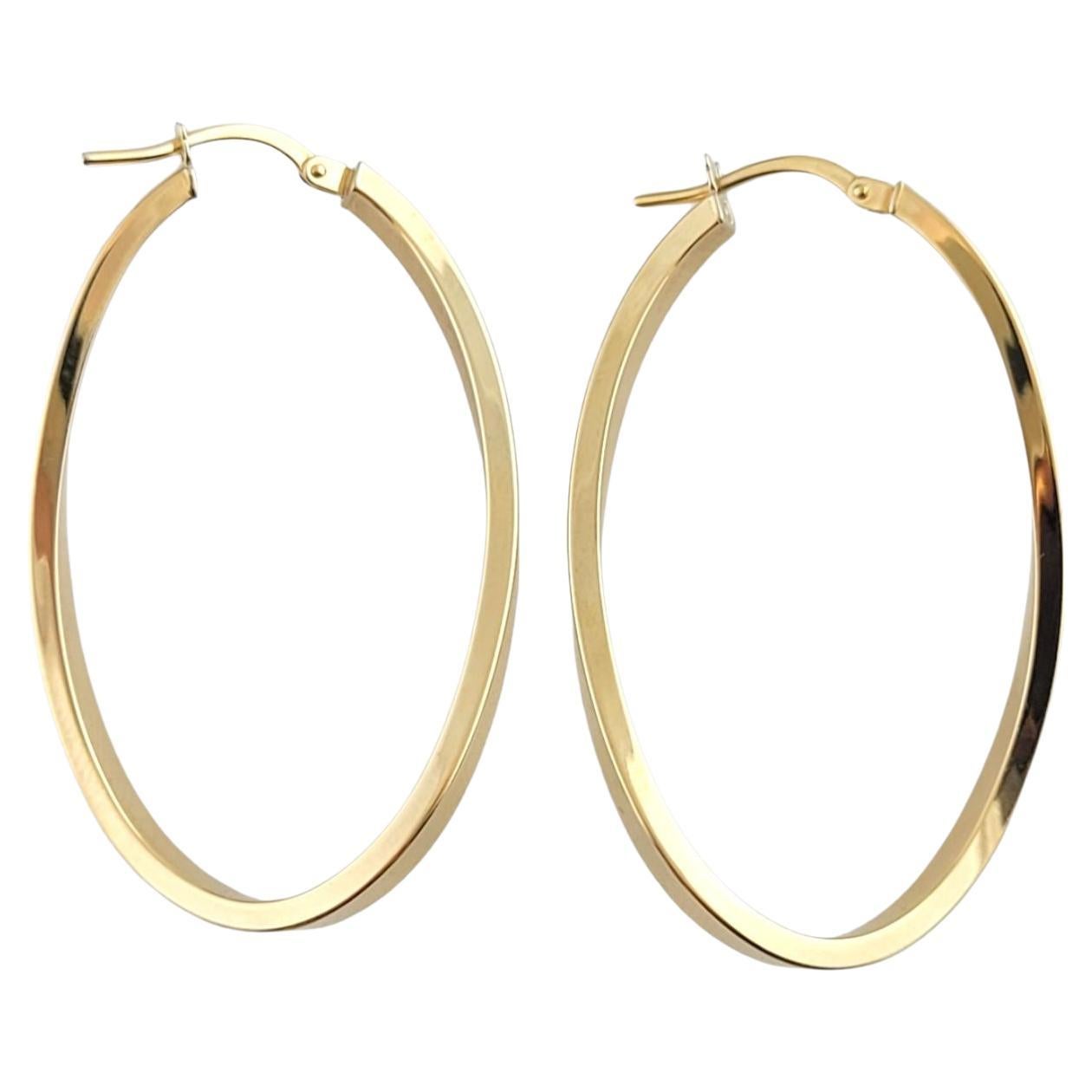  18K Yellow Gold Curved Oval Hoop Earrings #14795