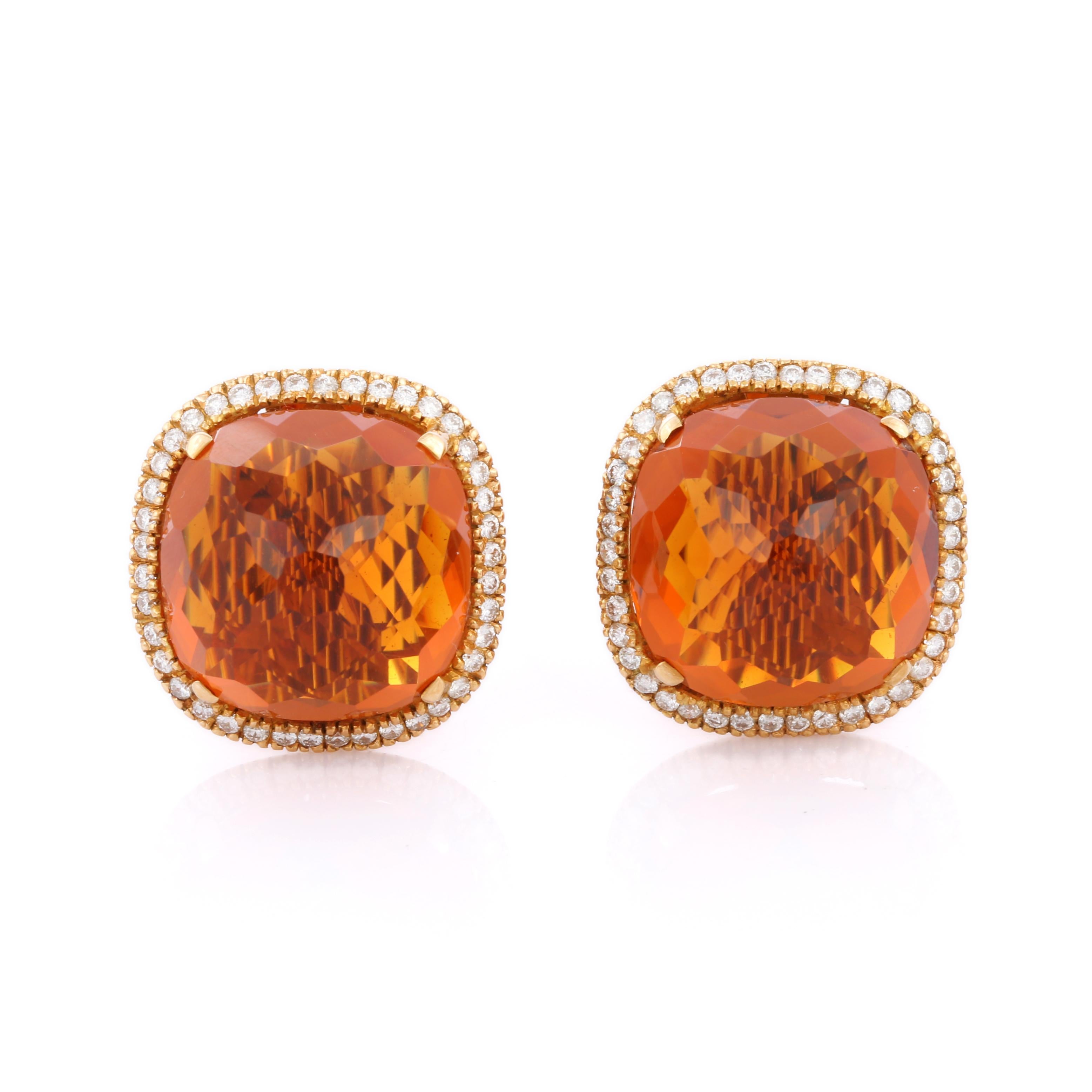 18 Karat Gelbgold 41 Karat Citrin montiert mit Diamanten Ohrsteckern (Moderne)