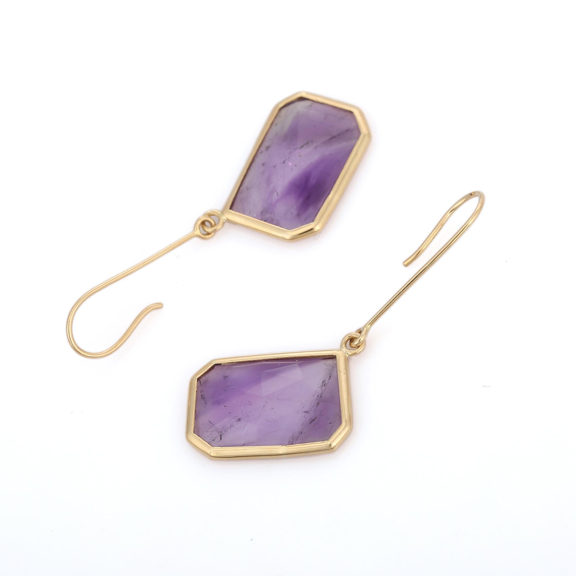 Amethyst Dangle earrings to make a statement with your look. These earrings create a sparkling, luxurious look featuring Octagon cut gemstone.
If you love to gravitate towards unique styles, this piece of jewelry is perfect for you.

PRODUCT DETAILS