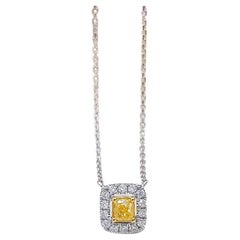 18K Gelbgold Cushion-Cut Halskette mit natürlichem gelben Diamanten