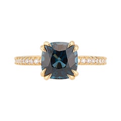 Used 18k Yellow Gold Cushion Cut Peacock Blue Spinel Engagement Ring