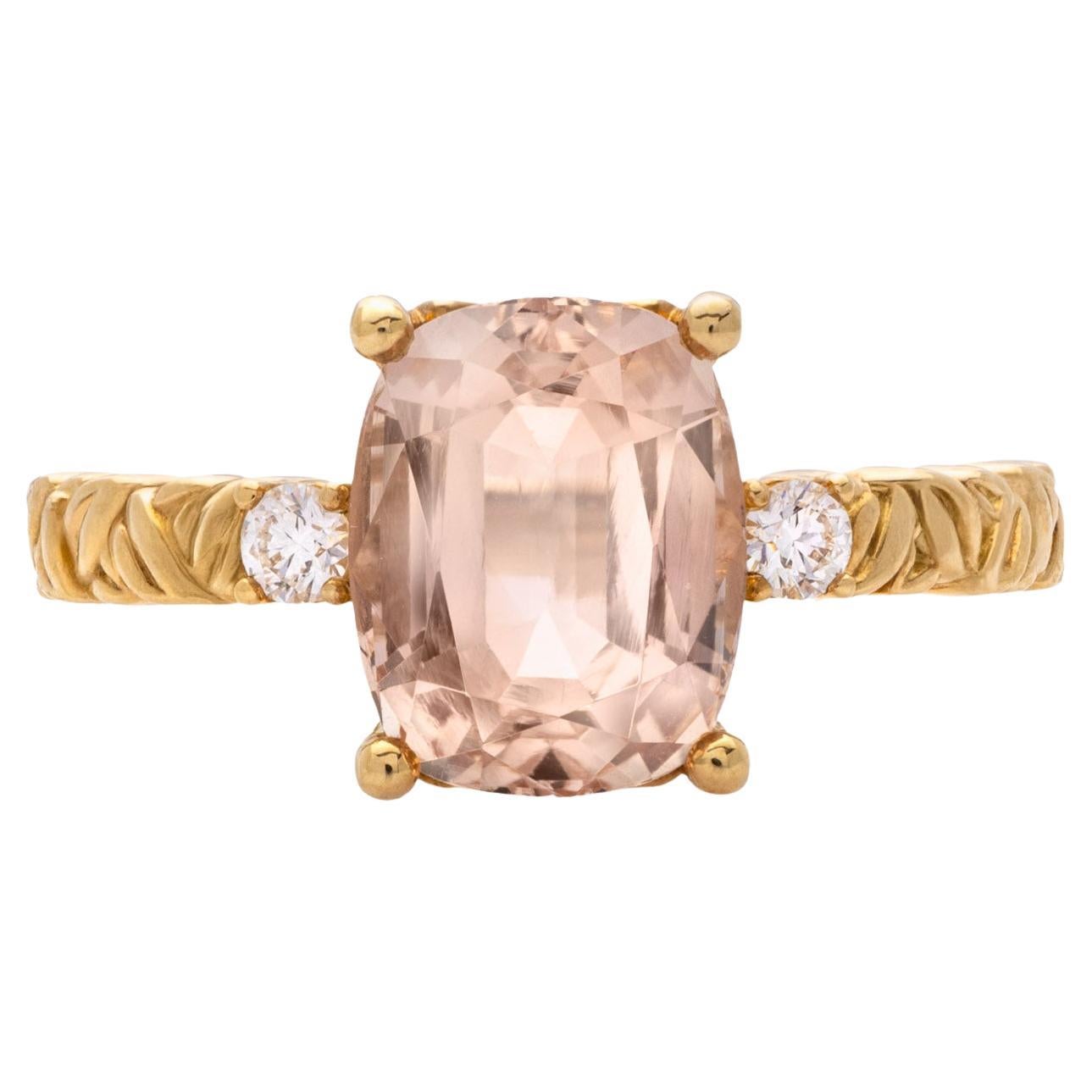 18k Yellow Gold Cushion-Cut Topaz and Diamond Ring, 3.74 Carats For Sale