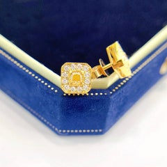 18K Yellow Gold Cushion-Cut Yellow Diamond & Diamond Stud Earrings