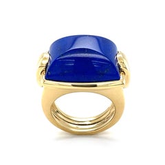 18k Yellow Gold Cushion Special Cut Lapis Lazuli La Vallette Ring