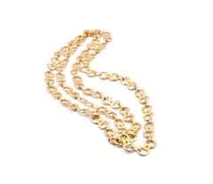 18 Karat Yellow Gold Custom Handcuff Link Hammered Necklace