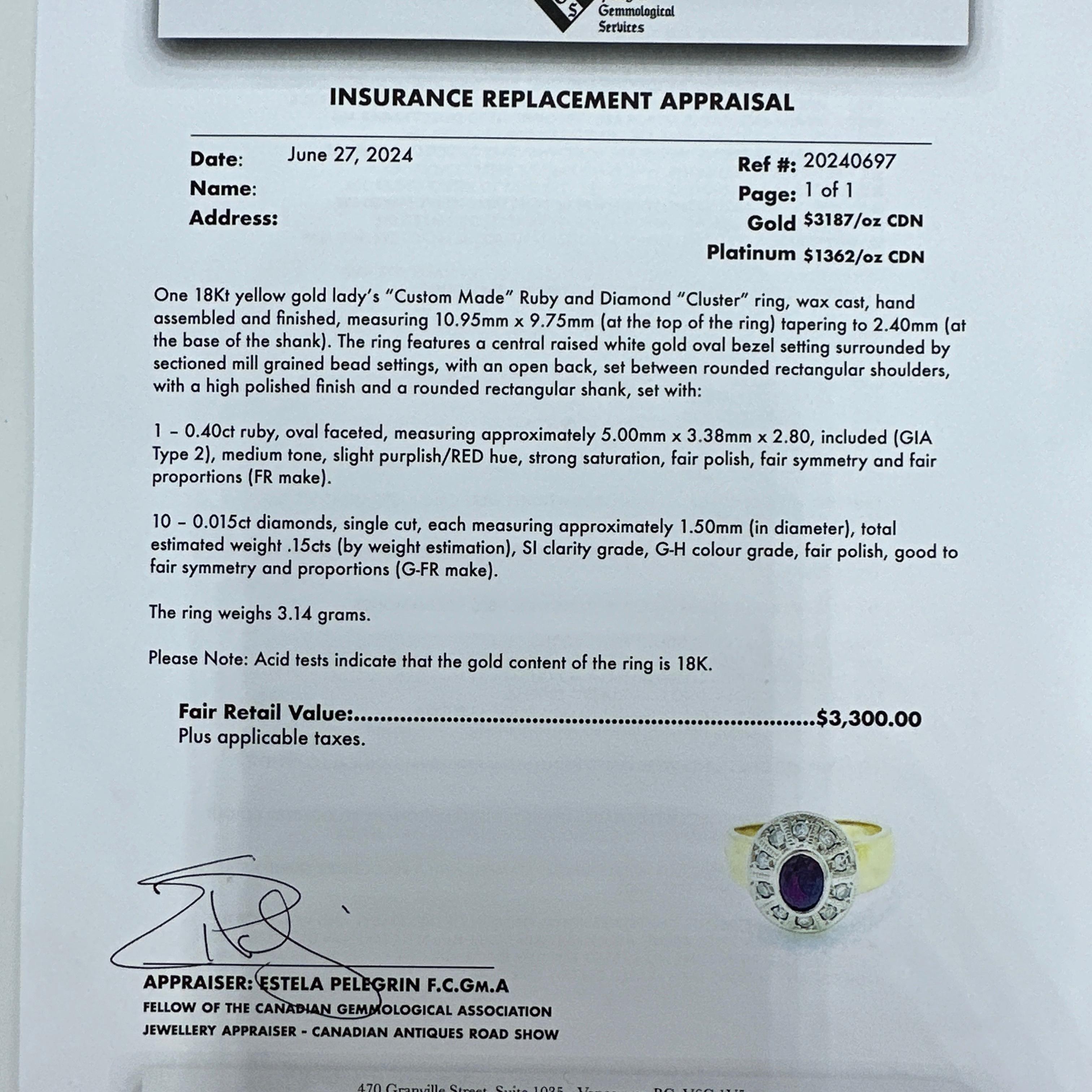 18 Karat Gelbgold maßgefertigter Ring mit natürlichem Rubin und Diamanten. 0,55TCW (Ovalschliff)