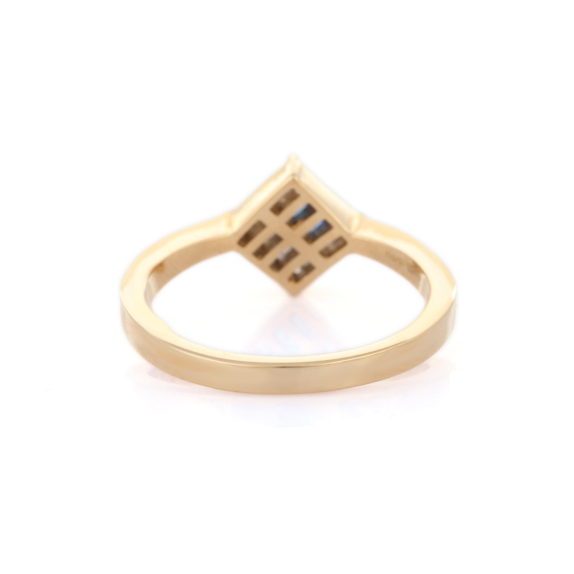 For Sale:  Natural Blue Sapphire Diamond Dainty Square Ring Set in 18k Solid Yellow Gold 3