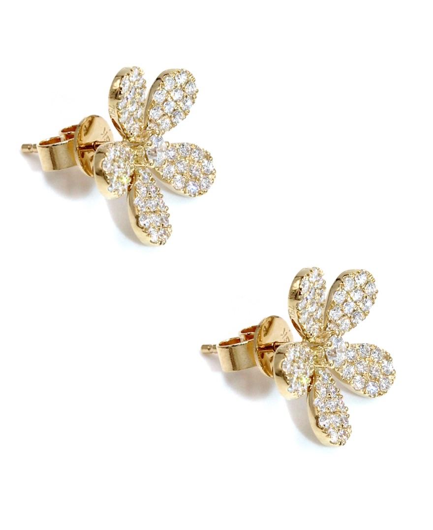 18K yellow gold daisy earrings with diamonds totaling 1.10 carats.