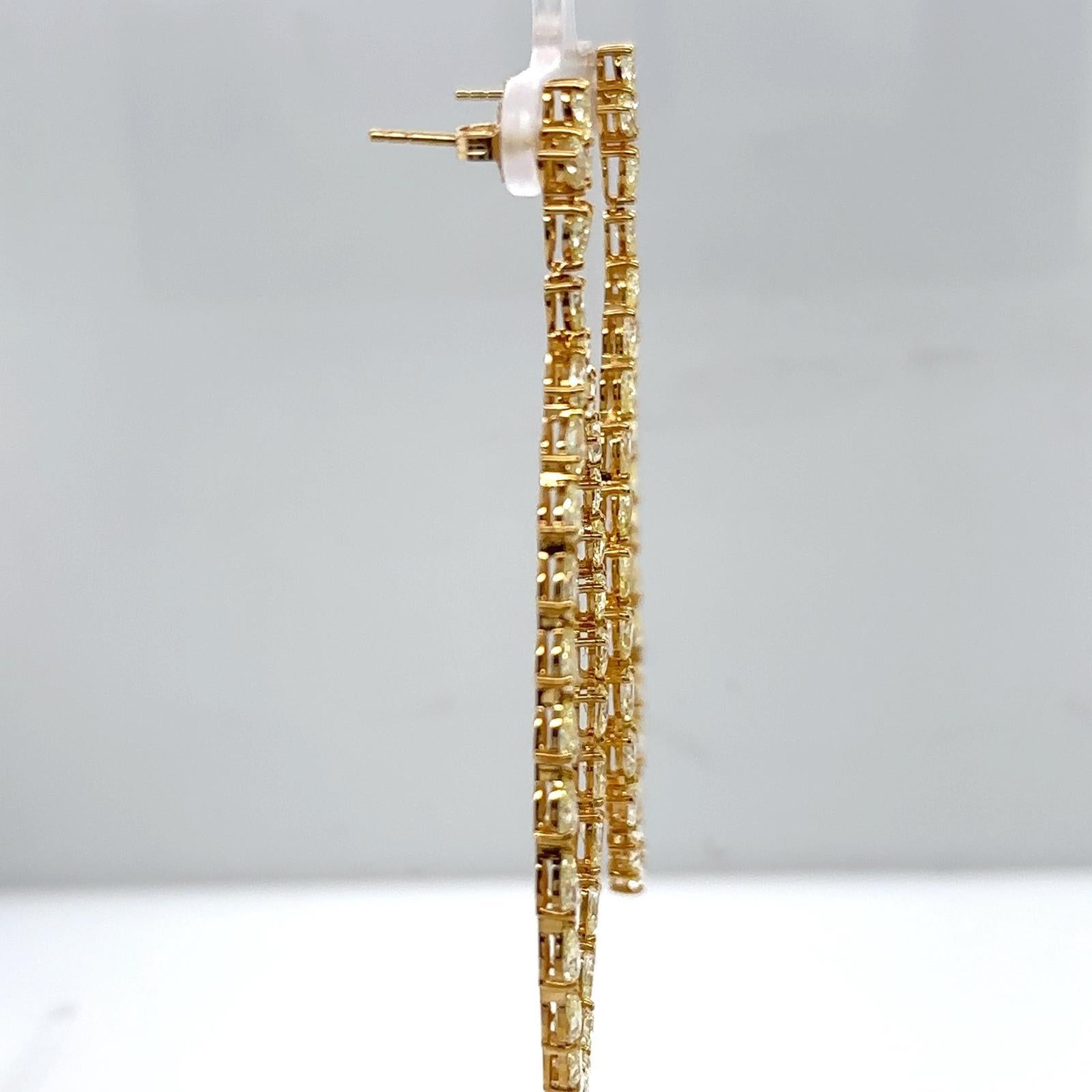 18K Yellow Gold Dangling Earrings Featuring 10.95ct in Yellow Pear Cut Diamonds For Sale 1