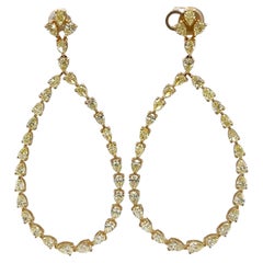 18K Yellow Gold Dangling Earrings Featuring 10.95ct in Yellow Pear Cut Diamonds
