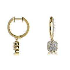 18 Karat Yellow Gold Dangling Floral Halo Diamond Earrings '2/3 Carat'