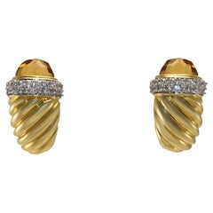 18K Yellow Gold David Yurman Cable Diamond & Citrine Earrings, 13.6g