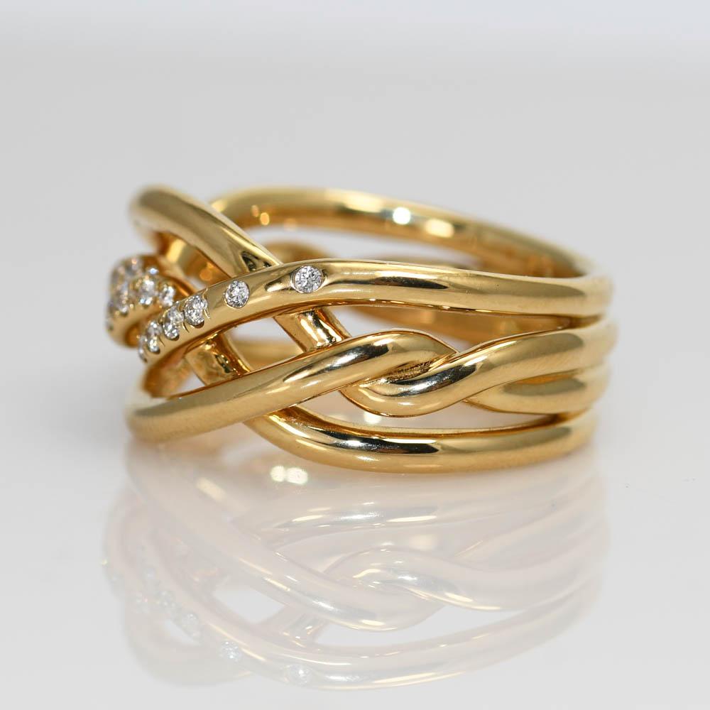 Round Cut 18k Yellow Gold David Yurman Continuance Diamond Ring 11g, .25tdw For Sale