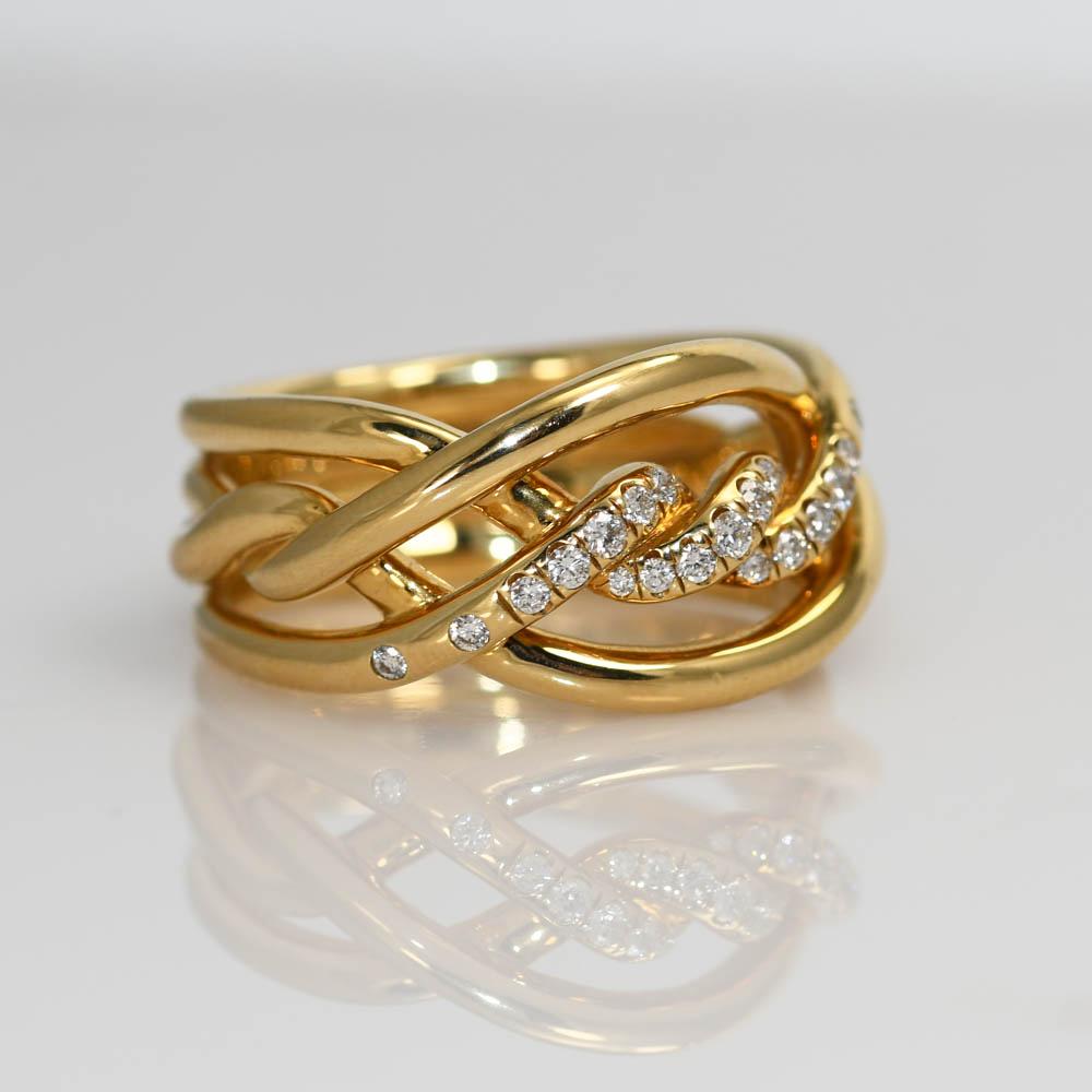 Women's or Men's 18k Yellow Gold David Yurman Continuance Diamond Ring 11g, .25tdw For Sale