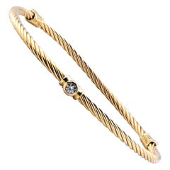 18 Karat Yellow Gold David Yurman Diamond Cable Bangle Bracelet