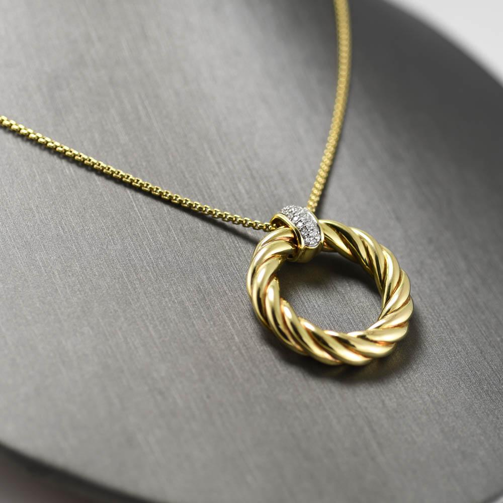18 Karat Gelbgold David Yurman Diamant-Halskette mit Kabelkreis, 19.4 g (Brillantschliff)