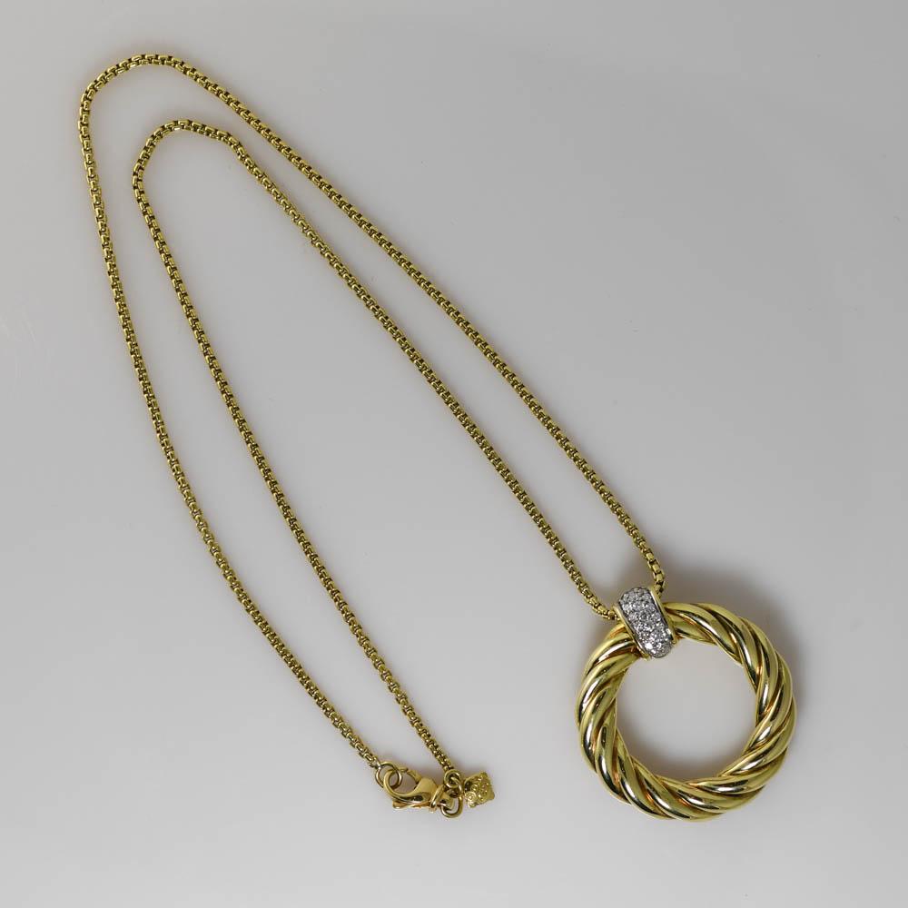 18 Karat Gelbgold David Yurman Diamant-Halskette mit Kabelkreis, 19.4 g im Zustand „Hervorragend“ in Laguna Beach, CA