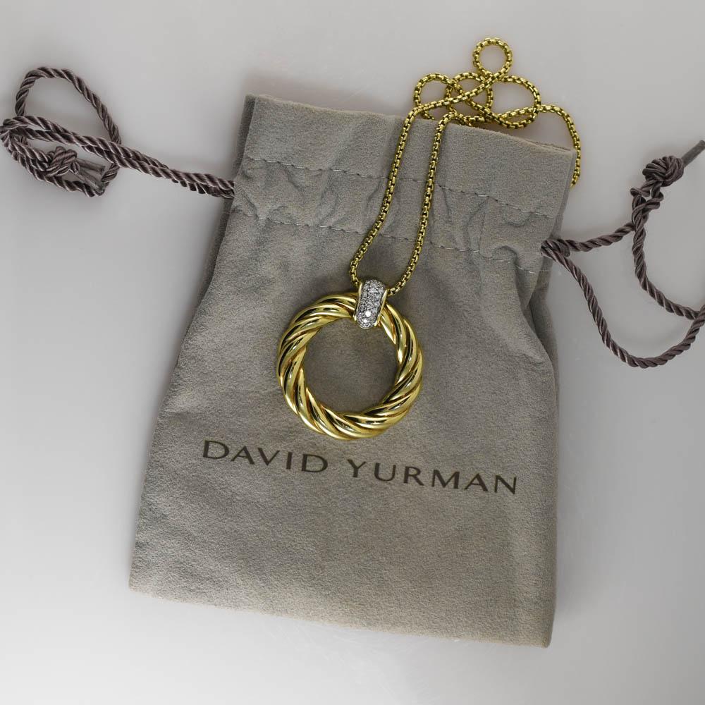 18 Karat Gelbgold David Yurman Diamant-Halskette mit Kabelkreis, 19.4 g für Damen oder Herren