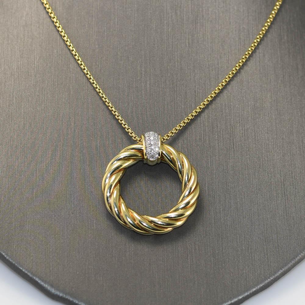 18 Karat Gelbgold David Yurman Diamant-Halskette mit Kabelkreis, 19.4 g 1
