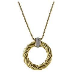 18k Yellow Gold David Yurman Diamond Necklace Cable Circle, 19.4g