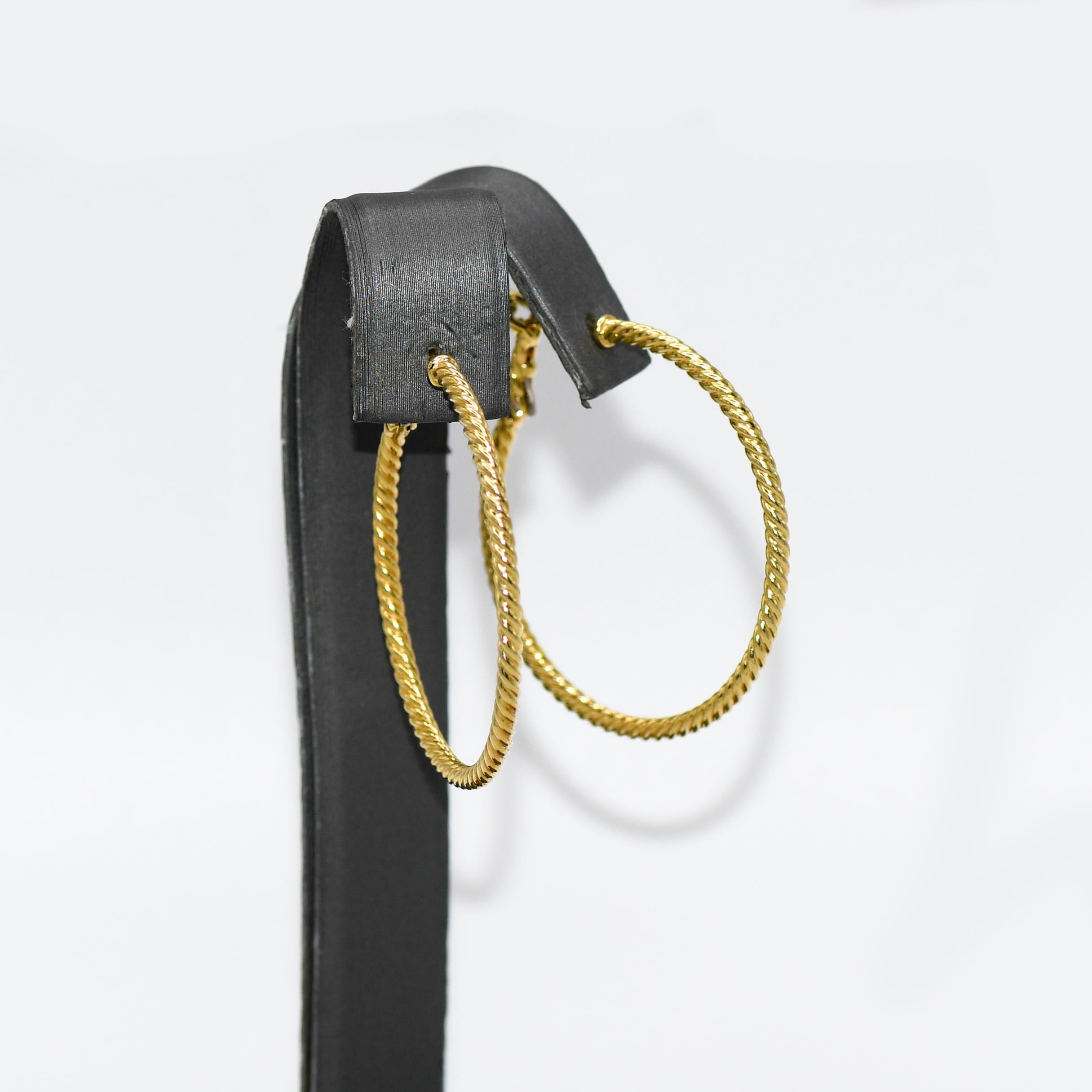 Women's or Men's 18K Yellow Gold David Yurman Hoop Earrings Cable Spira, 6.8g