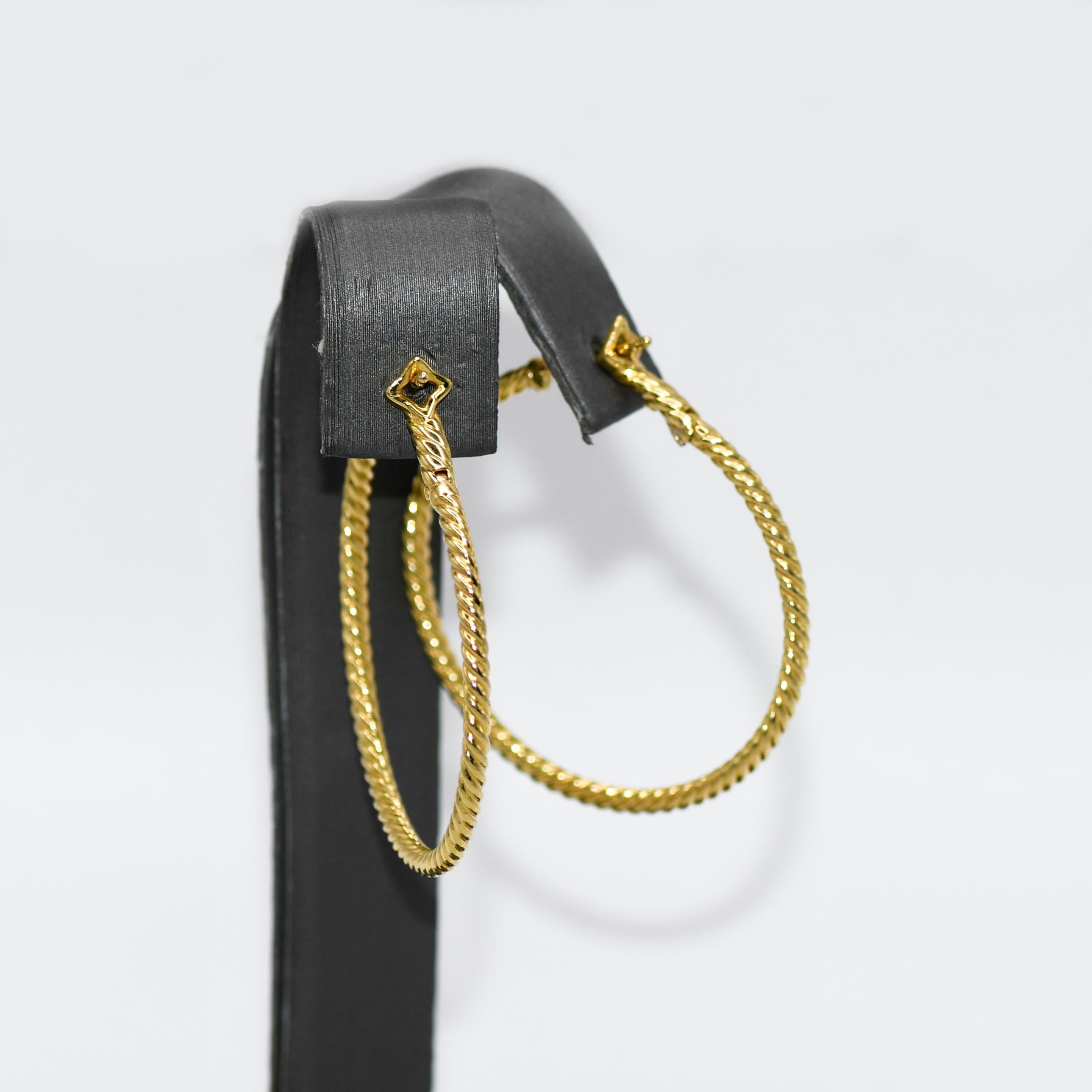 18K Yellow Gold David Yurman Hoop Earrings Cable Spira, 6.8g 1