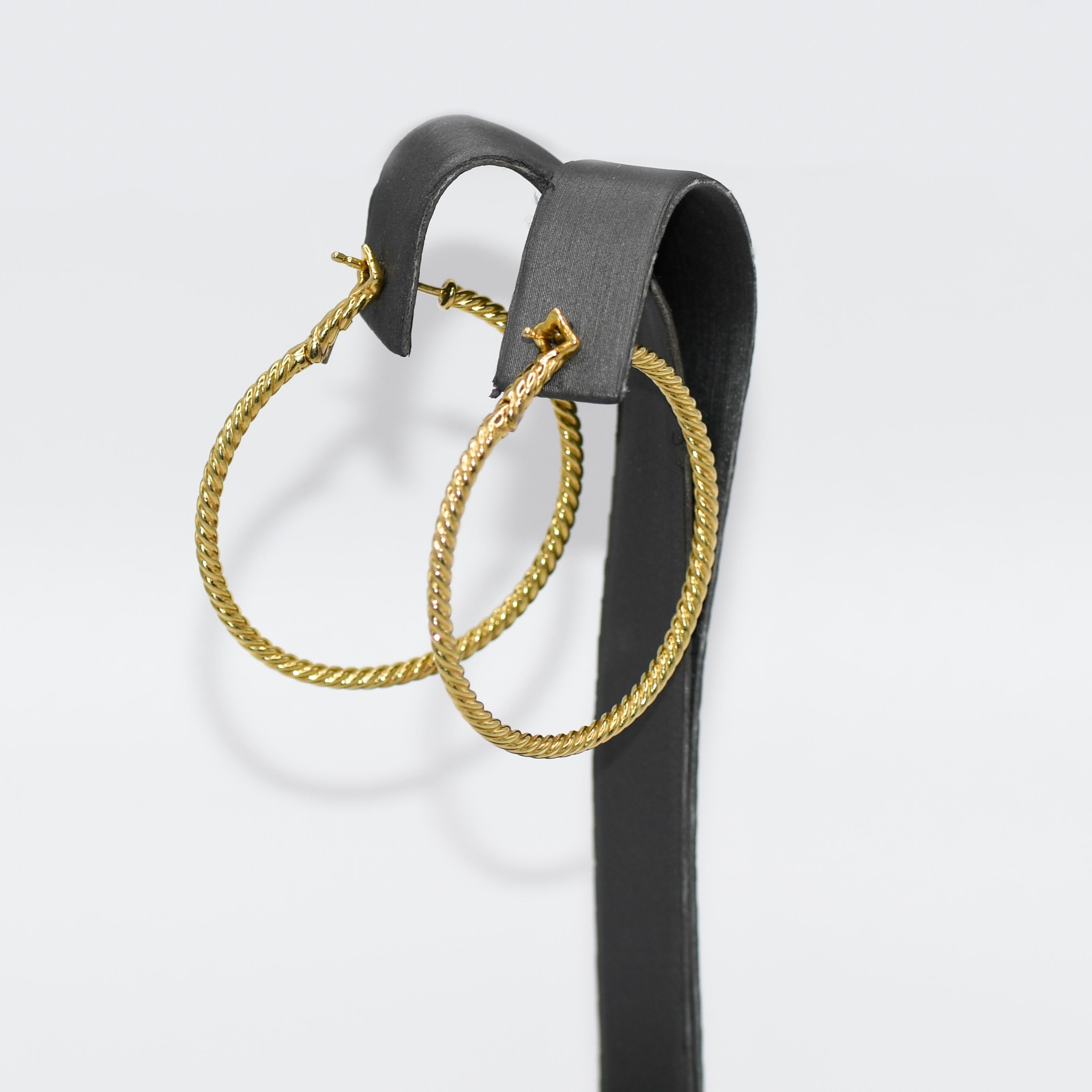 18K Yellow Gold David Yurman Hoop Earrings Cable Spira, 6.8g 2