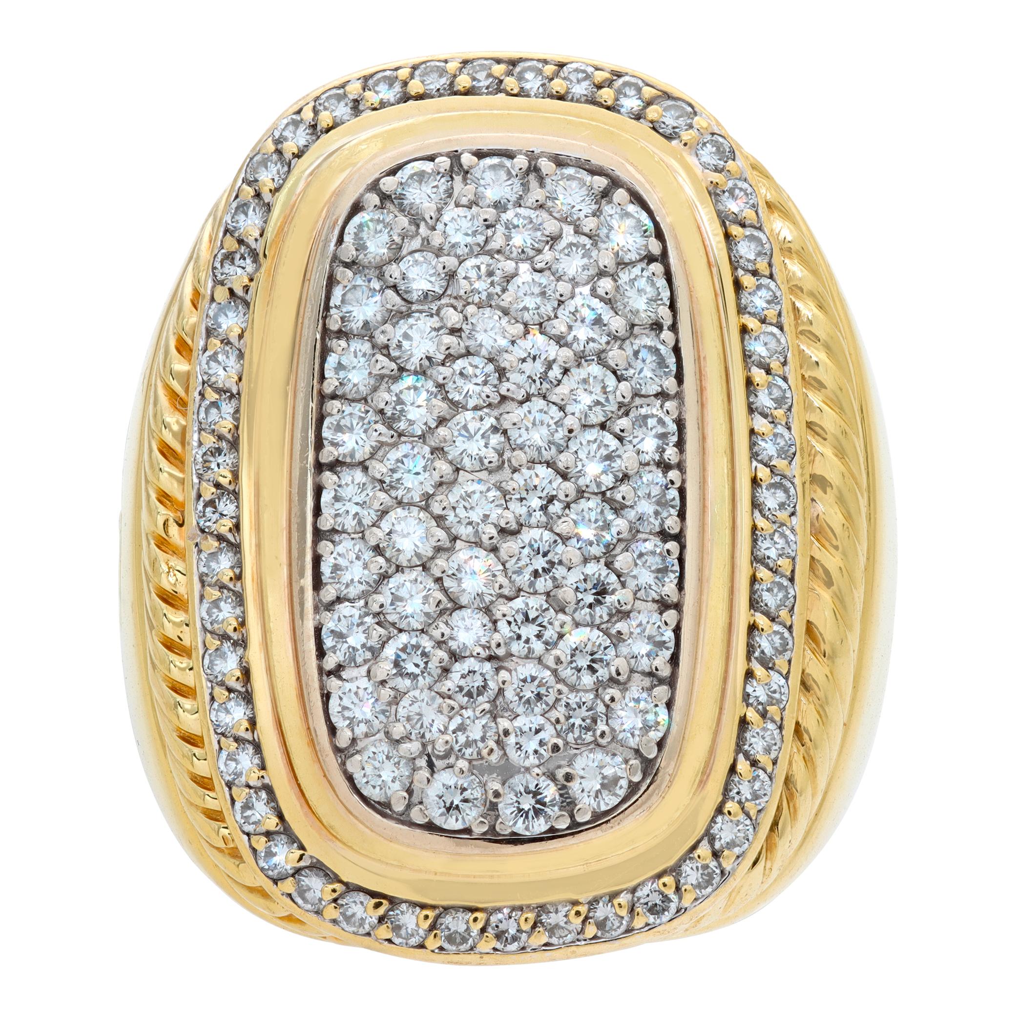 Vintage David Yurman 18k yellow gold ring with over 1.50 carat round brilliant cut diamonds, estimate: G-H color, VS clarit. Size 9.

This David Yurman ring is currently size 9 and some items can be sized up or down, please ask! It weighs 18.9