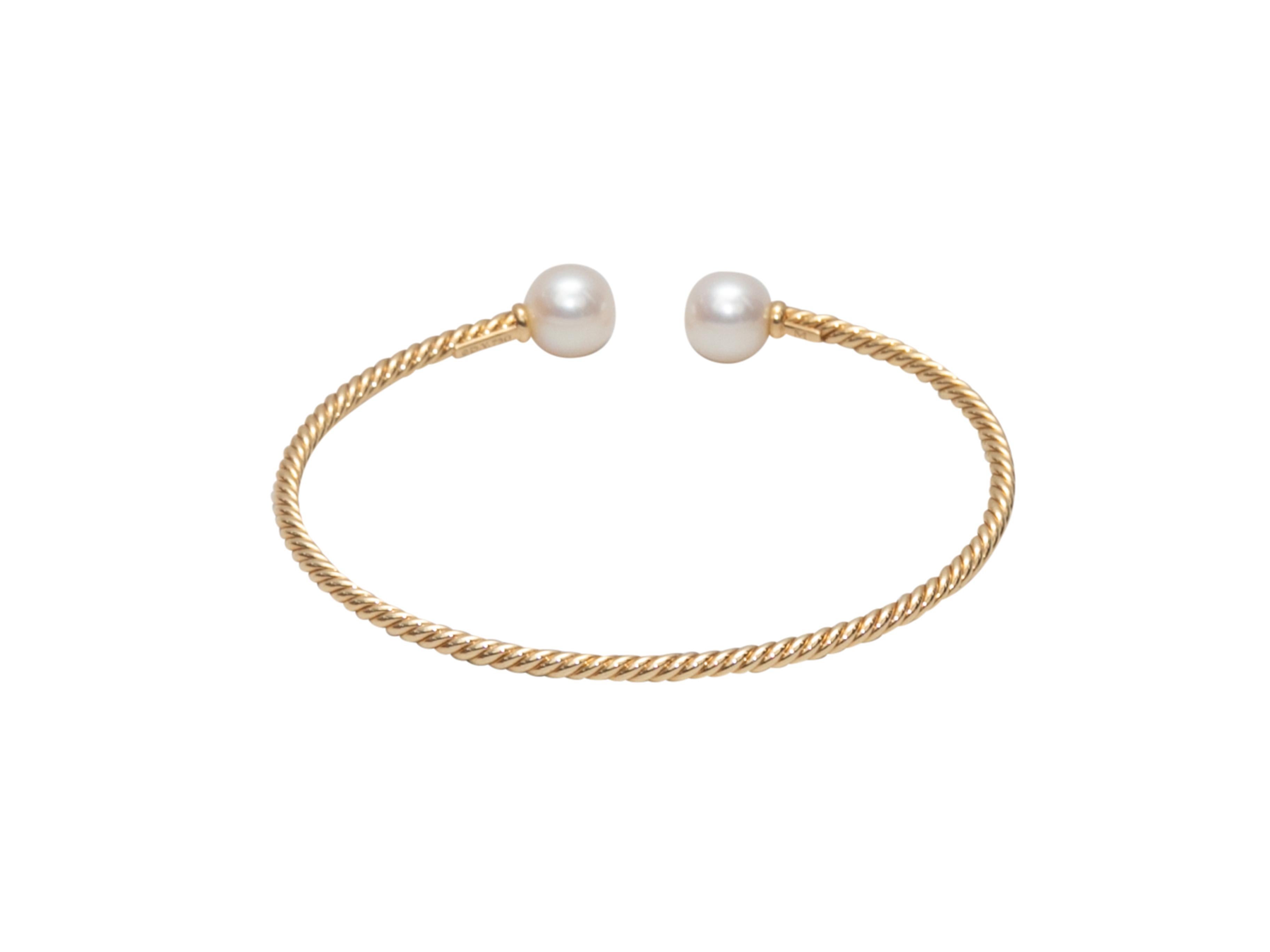 Uncut 18K Yellow Gold David Yurman Solari Cablespira Freshwater Pearl Bangle Size M